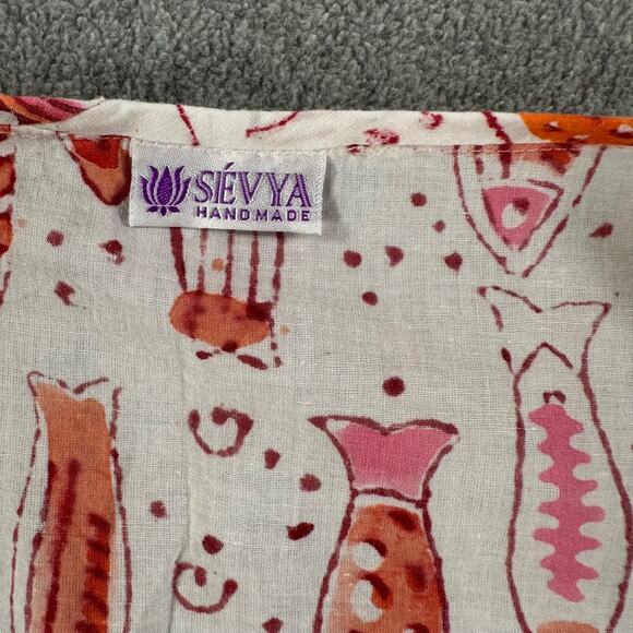 Sievya Coverup Swim Tunic Pink Fish Travel Resort Beach Drawstring Cotton - Picture 4 of 8